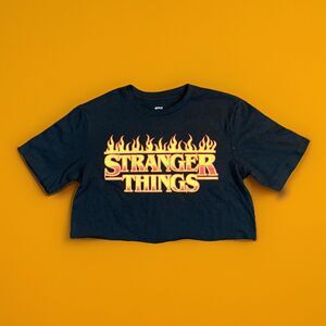 Strangers Things Flames Graphic Tee Youth L (10/12) Cropped to Fit Teen XS Shirt